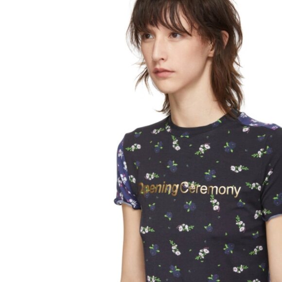 Opening Ceremony Black Fem Fit Floral Lettuce Edge T-Shirt - Picture 2 of 8